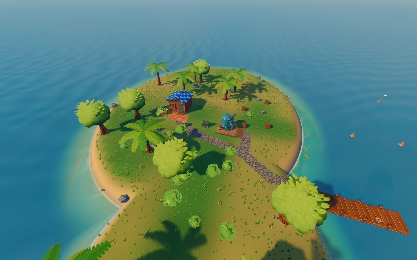 The sunny island of Brine Bay surrounded by a vast blue ocean